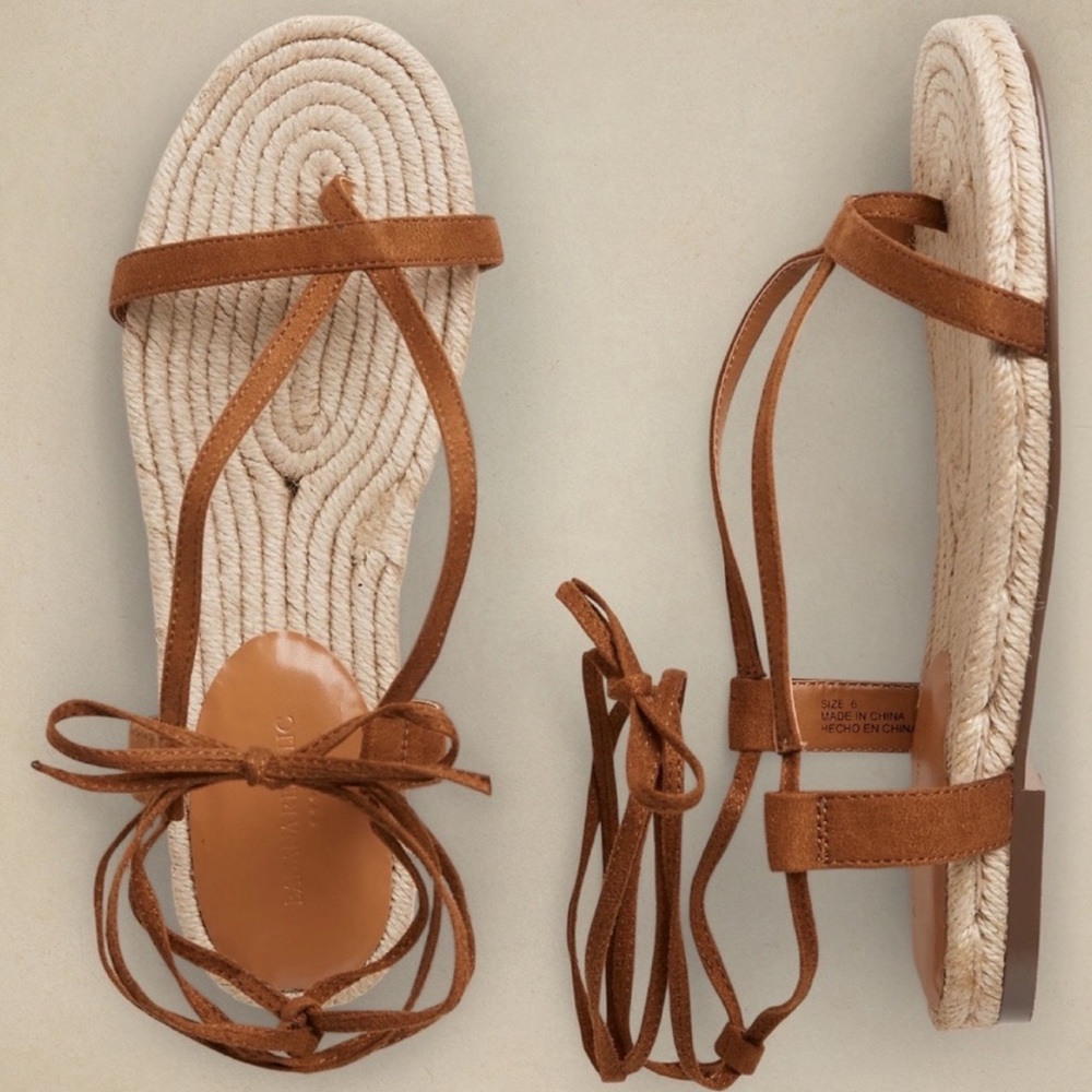 NWT BANANA REPUBLIC Leather Espadrille Gladiator Sandals Brown
